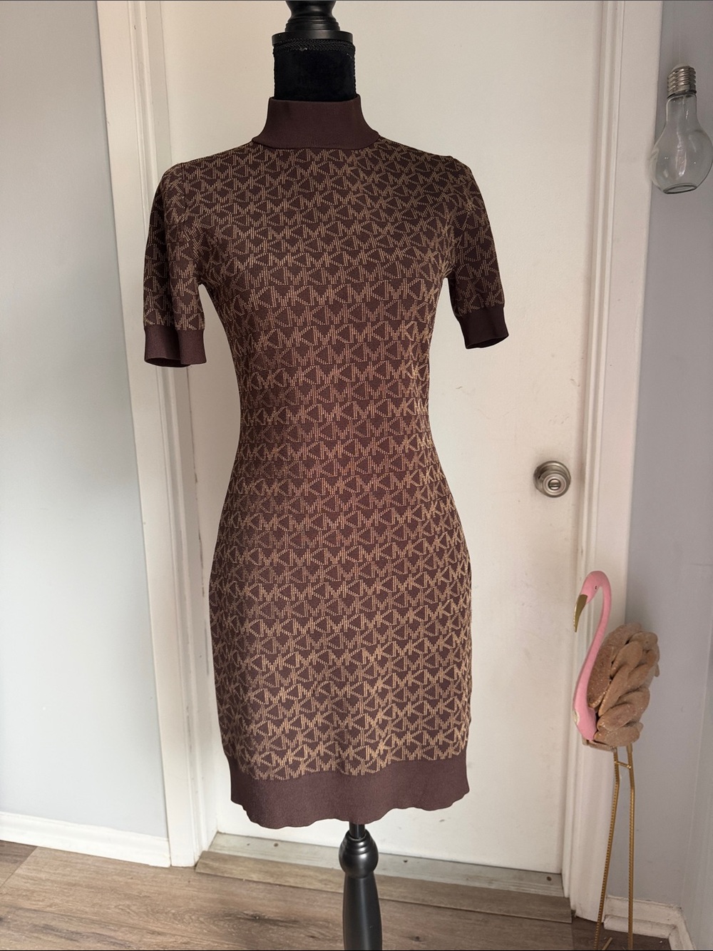 Michael Kors Brown Monogram Midi Dress